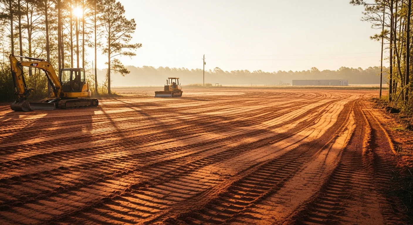 Heavy equipment performing site excavation and grading work