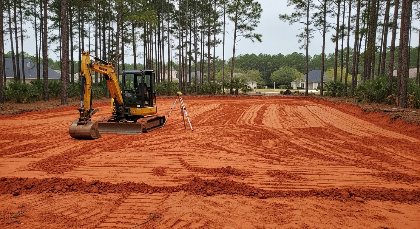Grading equipment leveling and sloping a construction site