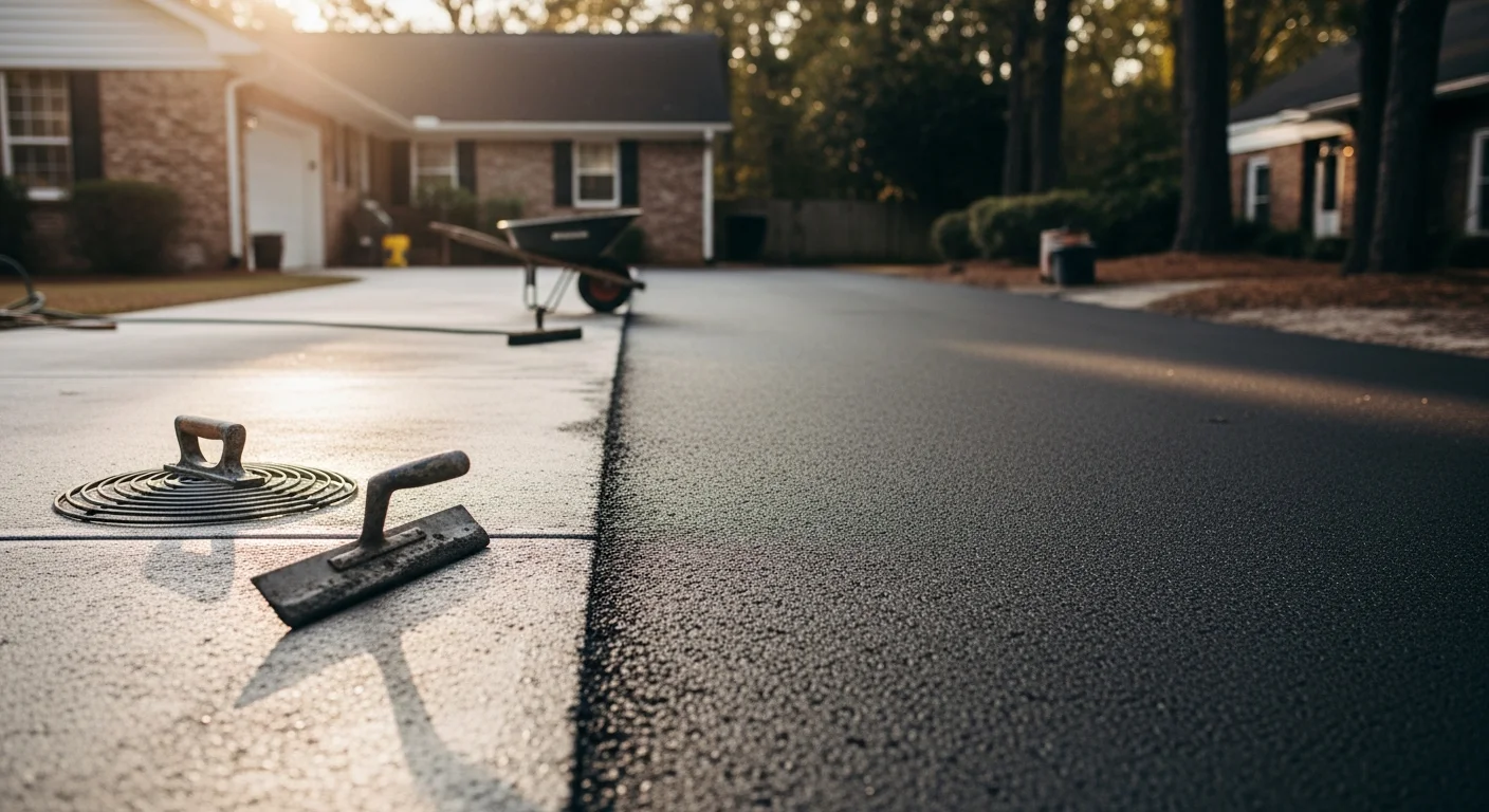 Paving crew installing asphalt on a commercial lot